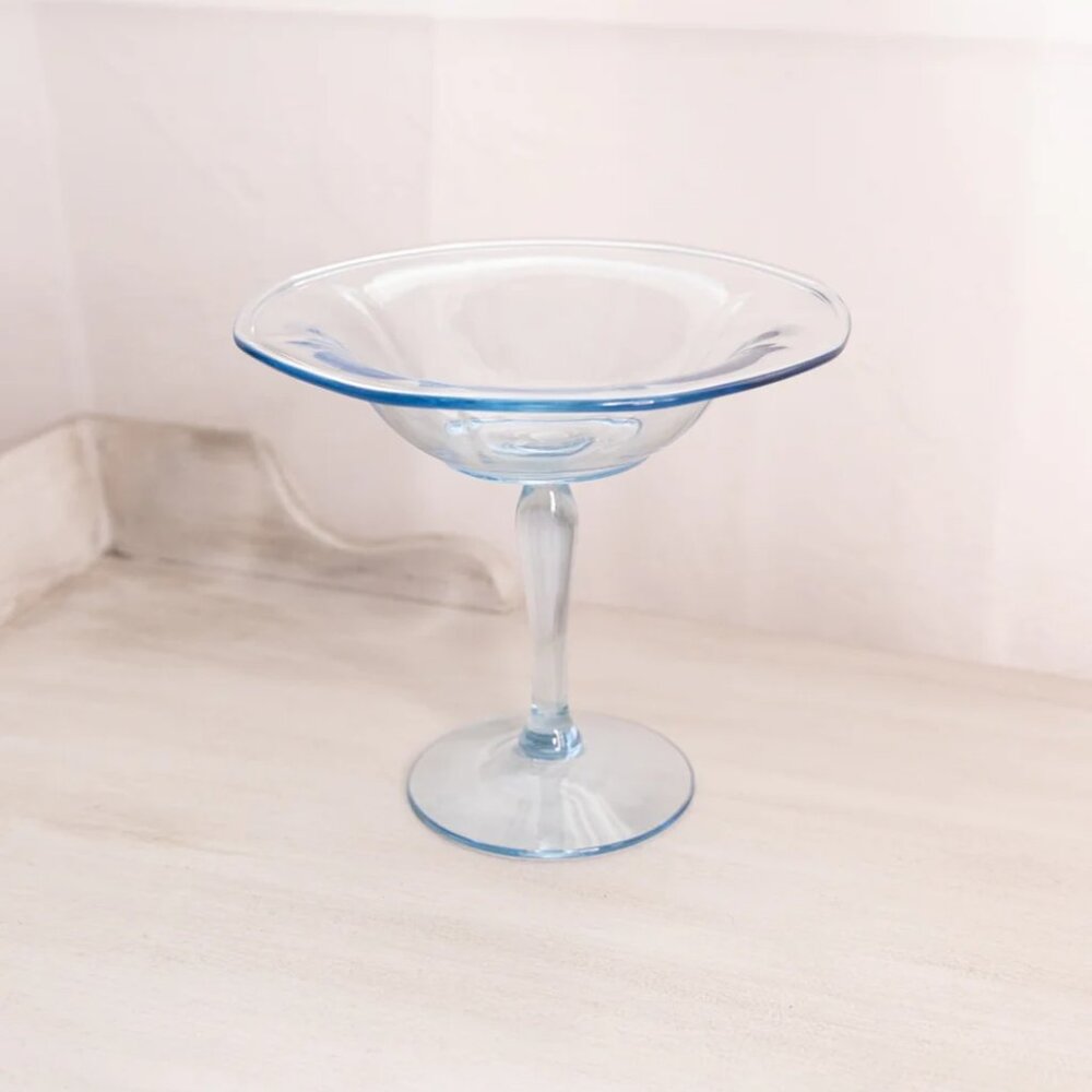 Vintage Fostoria Azure Blue Glass Compote Dish Vintage Glassware - 6.5" Height